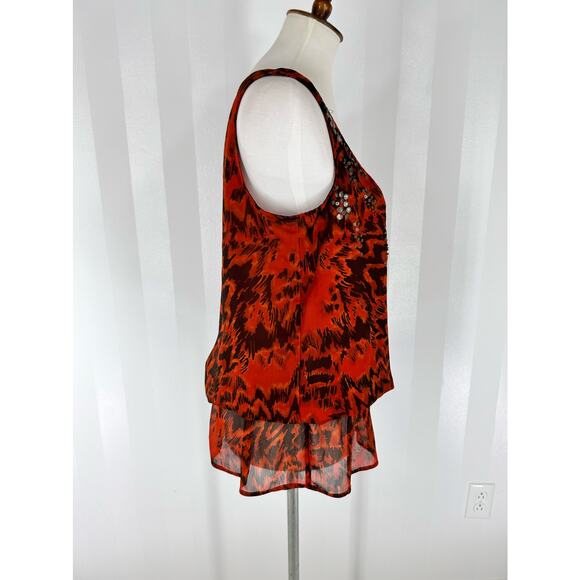 APT 9 Women’s Burnt Orange Pattern Sleeveless Sheer Top Sz M - Picture 2 of 12